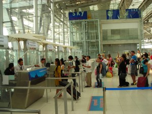 Immigration passport control at Suvarnabhumi airport in Bangkok