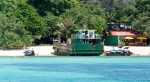A tugboat near the beach.