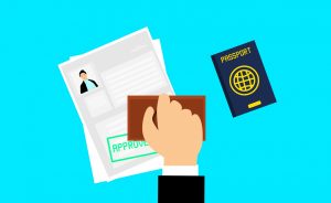 Visa stamp and passport at immigration